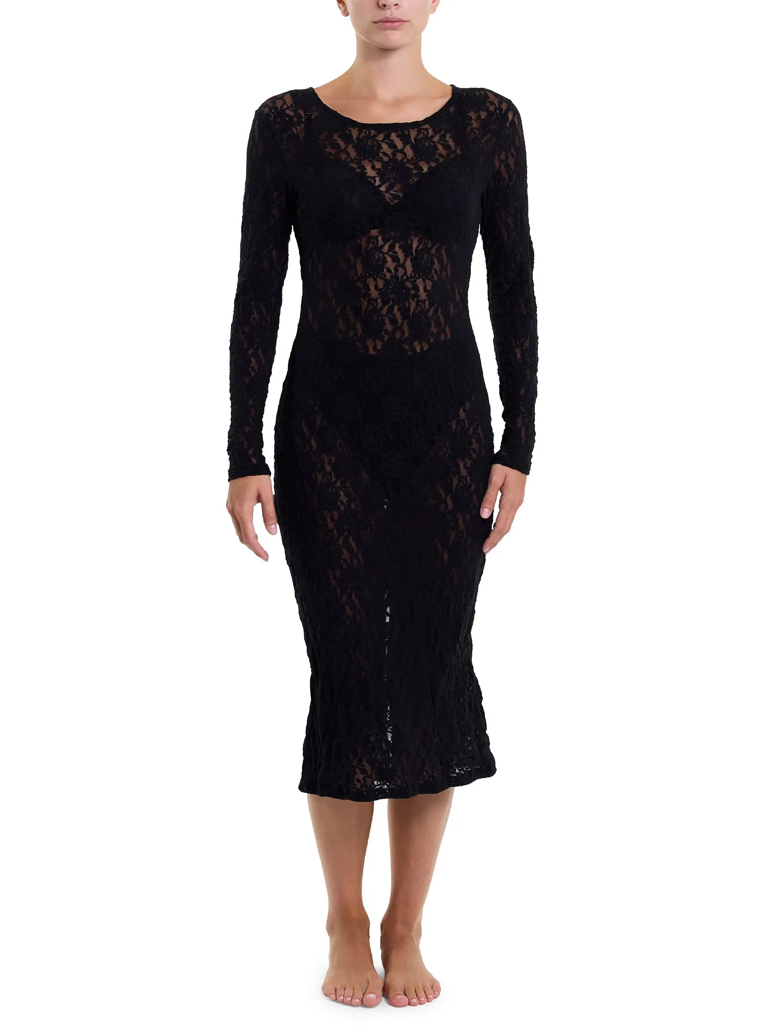 Signature Lace Long Sleeve Midi Dress Black Sale