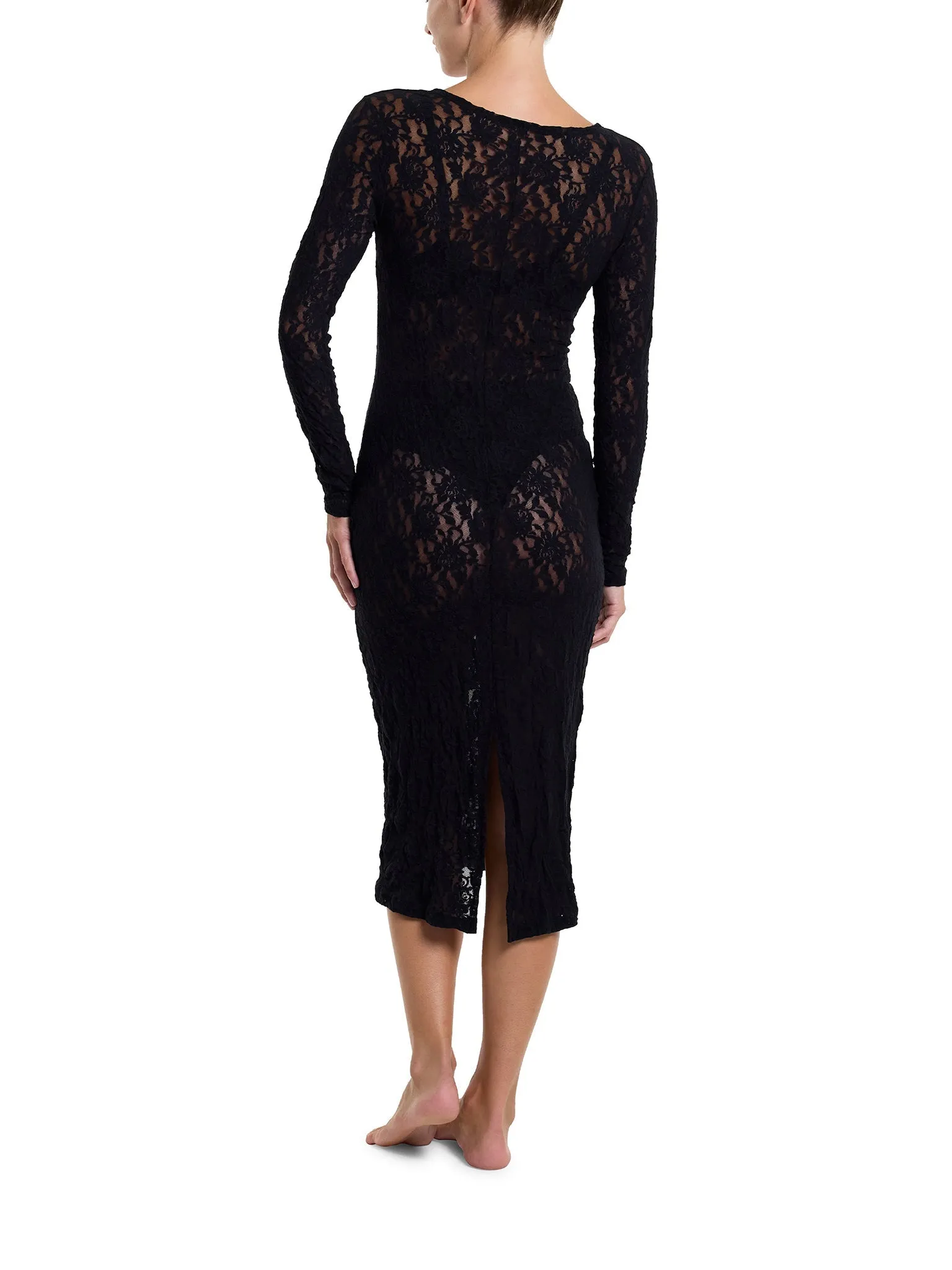 Signature Lace Long Sleeve Midi Dress Black Sale