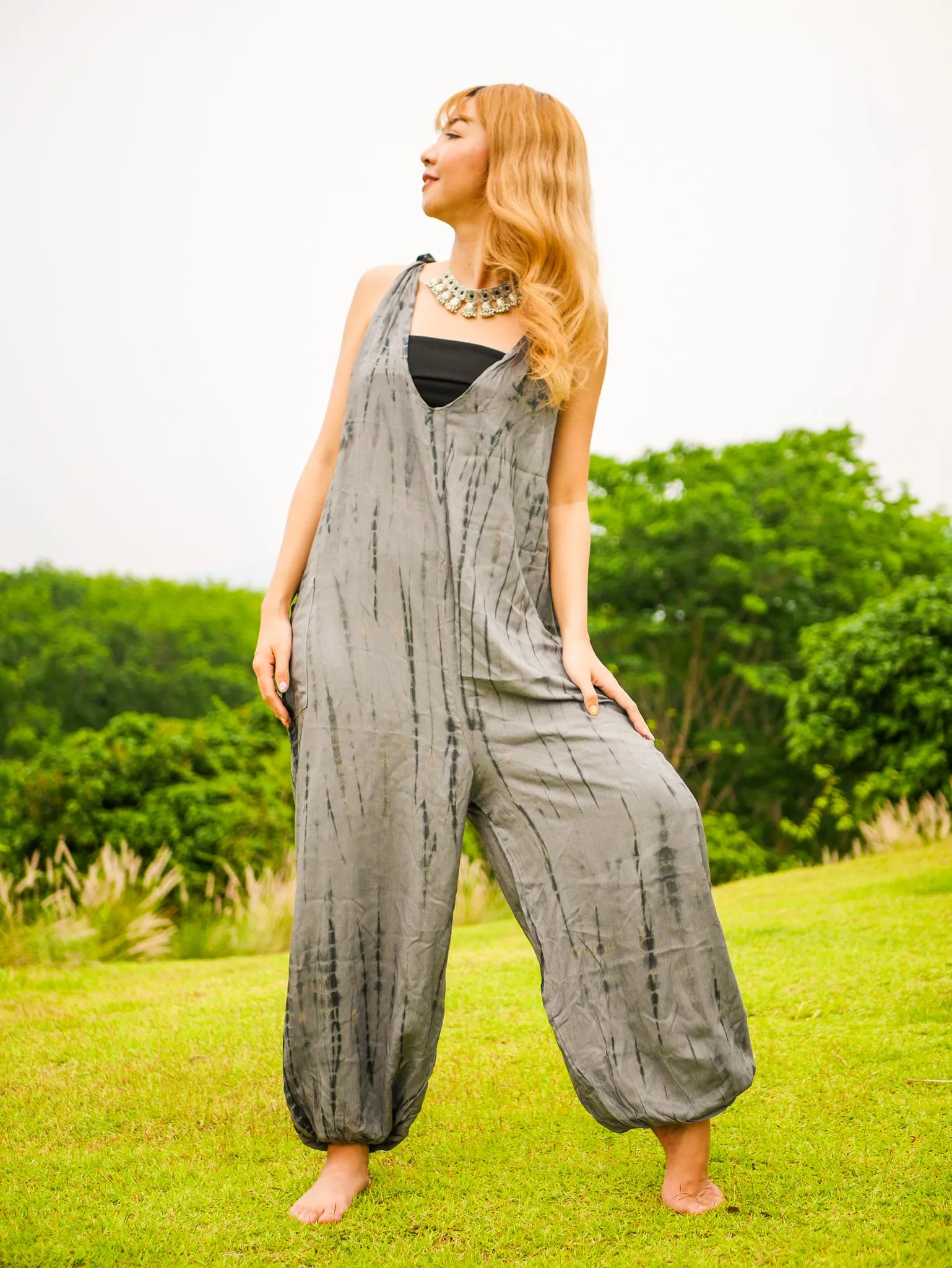 Silver Waves Racerback Dungarees Jumpsuit Romper
