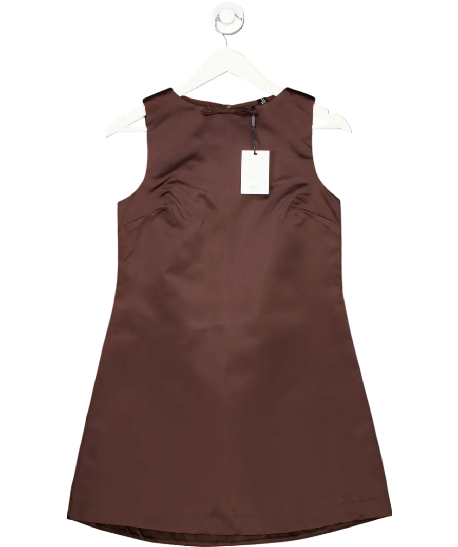 Six Stories Brown Mini Shift Bow Satin Dress UK 8