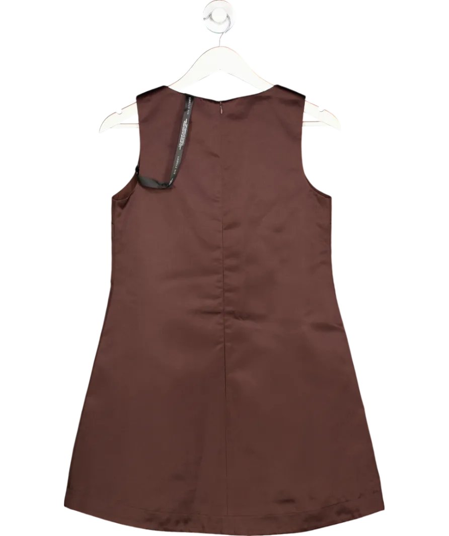 Six Stories Brown Mini Shift Bow Satin Dress UK 8