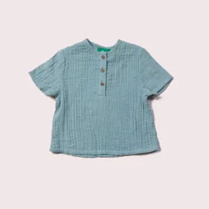 Sky Blue Muslin Loose Short Sleeve Henley Top