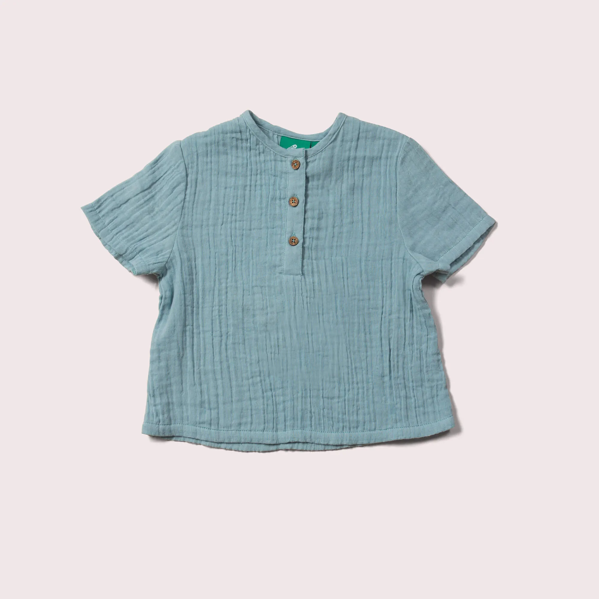 Sky Blue Muslin Loose Short Sleeve Henley Top