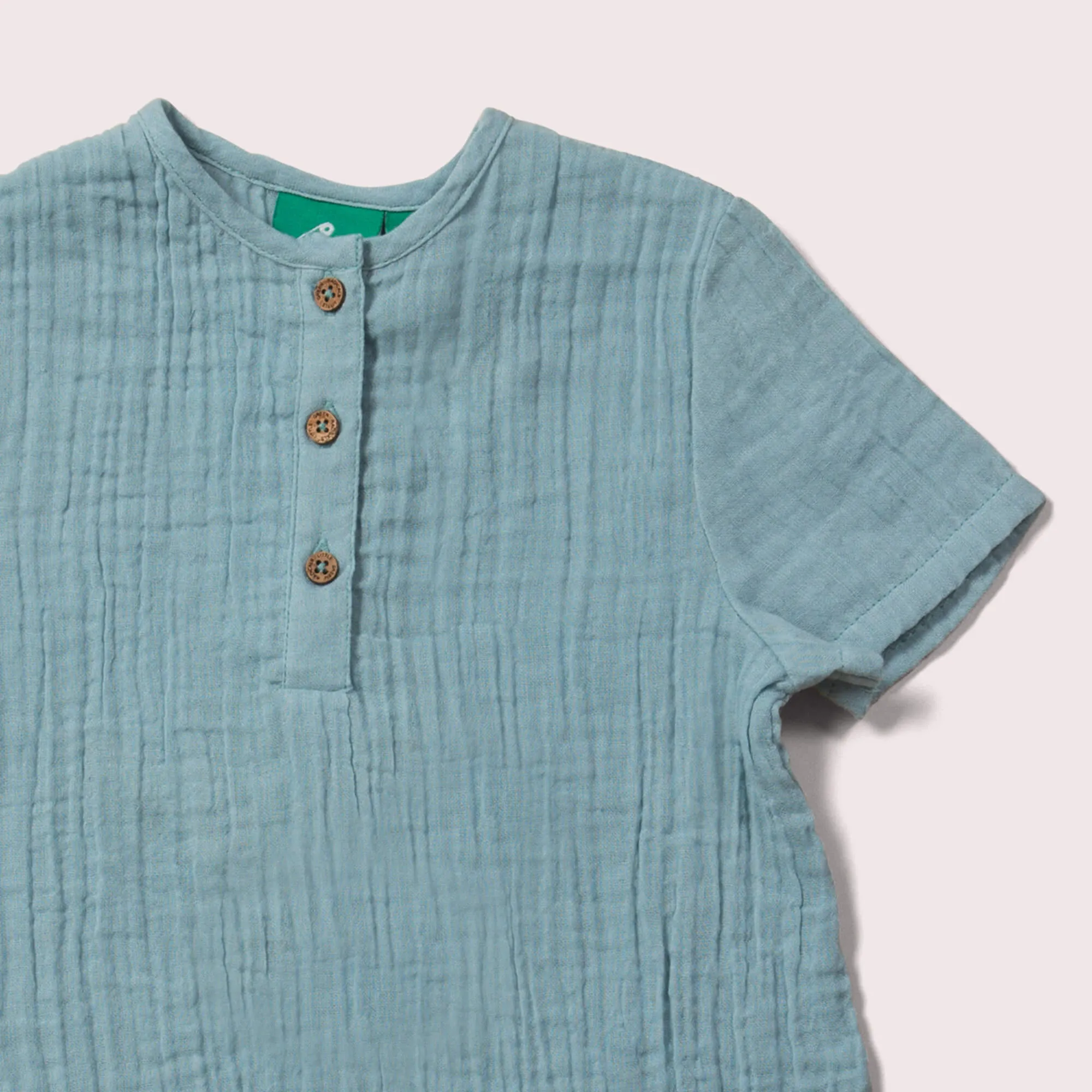 Sky Blue Muslin Loose Short Sleeve Henley Top