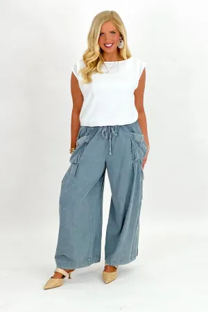 Slate Washed Pocket Wide Leg Pants