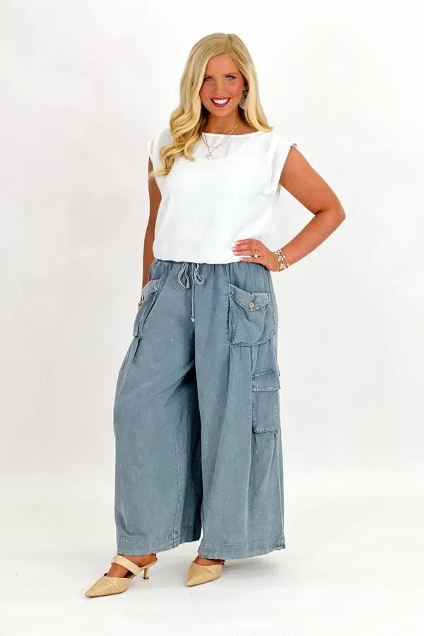 Slate Washed Pocket Wide Leg Pants