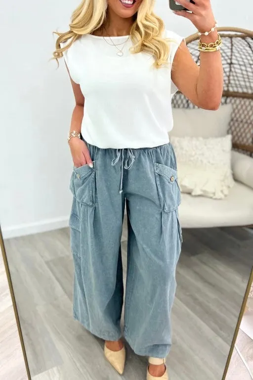 Slate Washed Pocket Wide Leg Pants