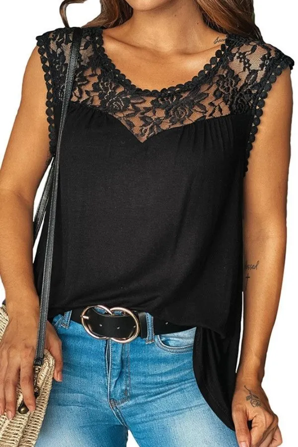 Sleeveless Lace Round Neck Tank Top