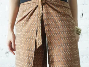 SOLD OUT Ikat Geo Stripe Wrap Shorts Terra Cotta Grey Ivory