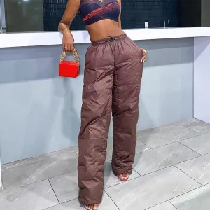 Solid High Waist Pocket Design Cotton Pants
