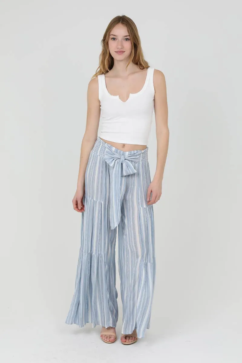 Striped Wide Leg Tied Waist Pants