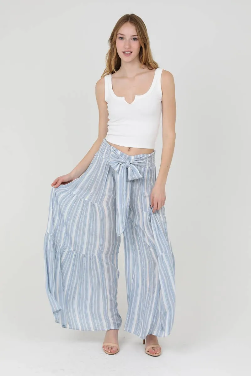 Striped Wide Leg Tied Waist Pants