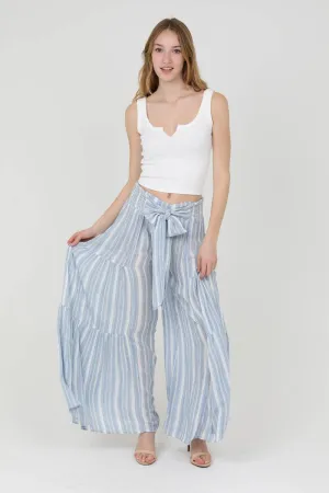 Striped Wide Leg Tied Waist Pants