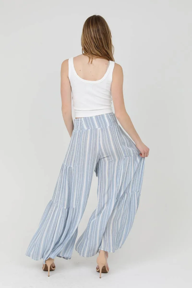 Striped Wide Leg Tied Waist Pants