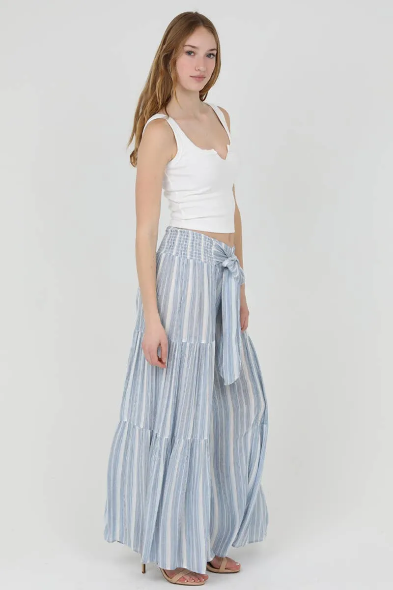 Striped Wide Leg Tied Waist Pants