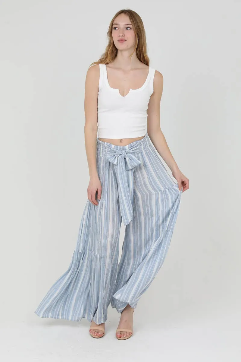 Striped Wide Leg Tied Waist Pants