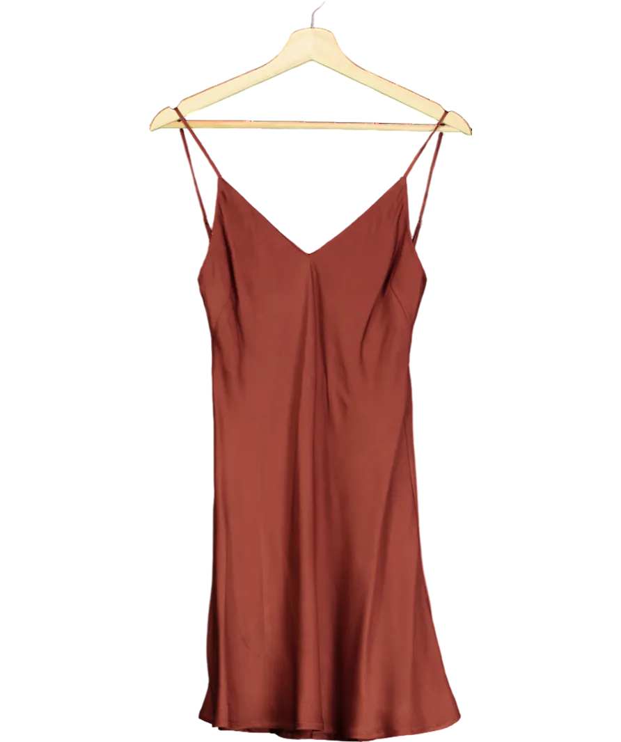 Studio Matis Brown V-back Satin Mini Dress UK XS