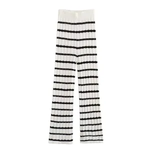 Summer 2 Piece Suit Black And White Striped V-Neck