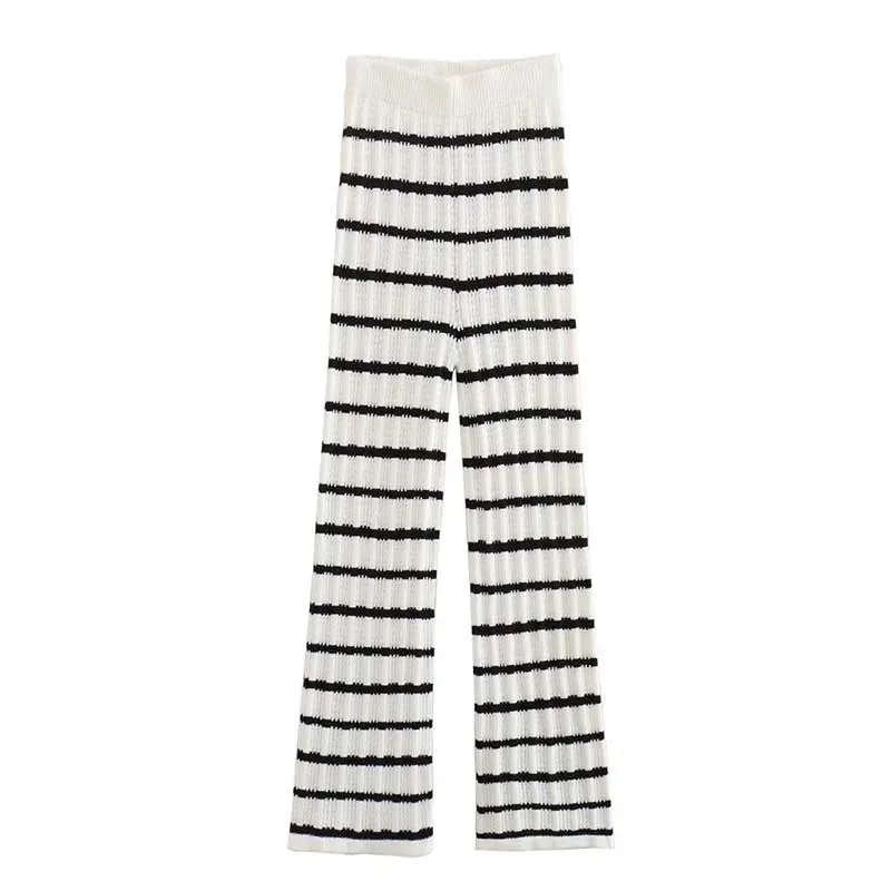 Summer 2 Piece Suit Black And White Striped V-Neck