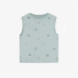 T-shirt sans manche bleu en coton extensible, enfant || No sleeves blue t-shirt in stretch cotton, child