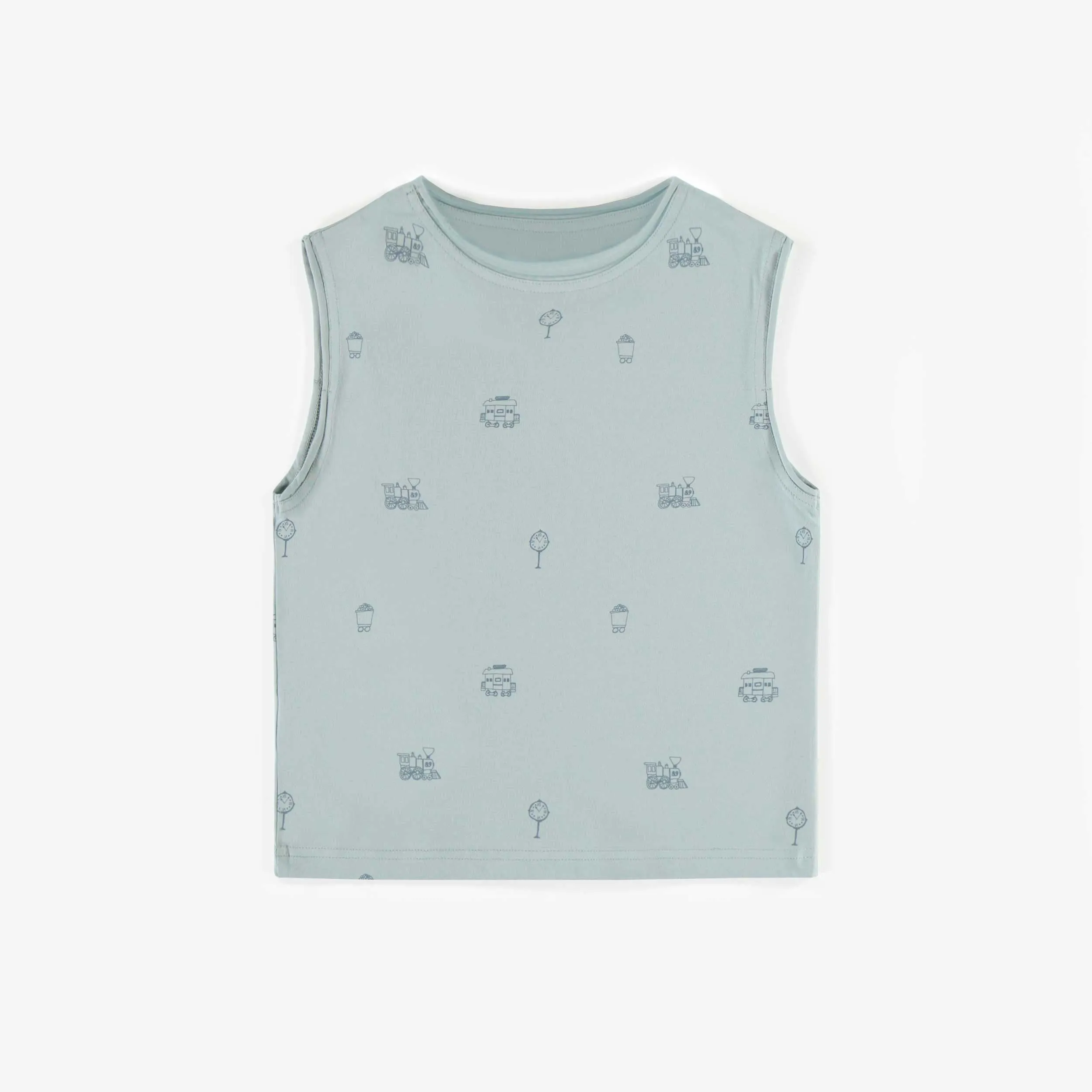 T-shirt sans manche bleu en coton extensible, enfant || No sleeves blue t-shirt in stretch cotton, child