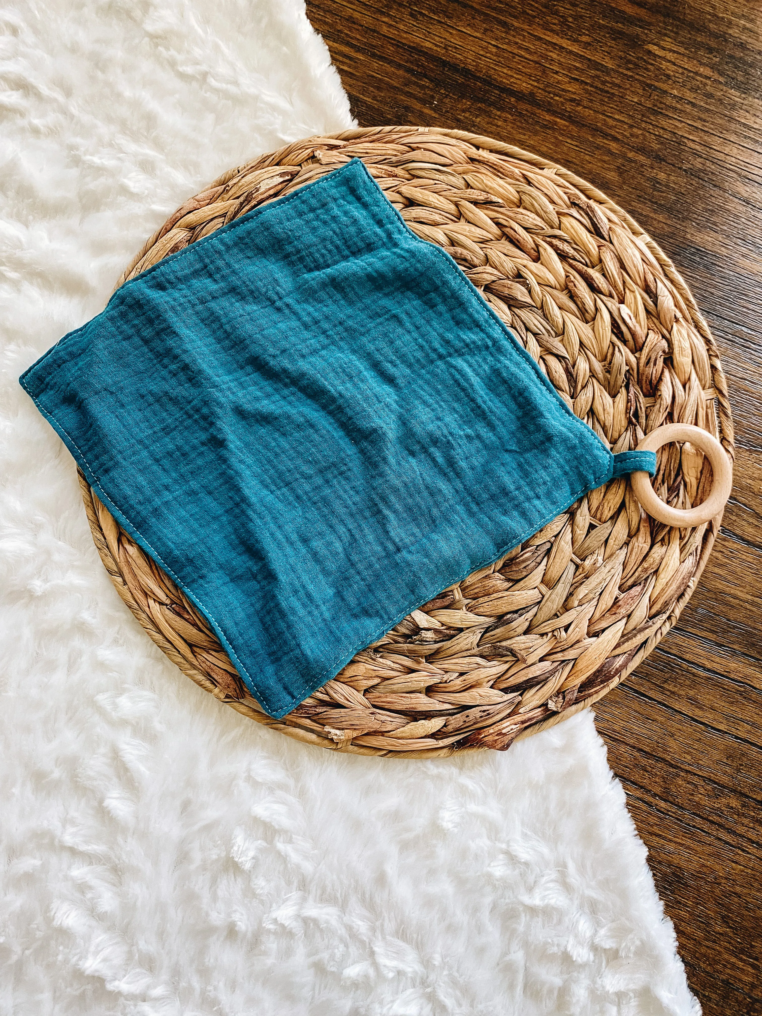 Teal Muslin Teething Lovey