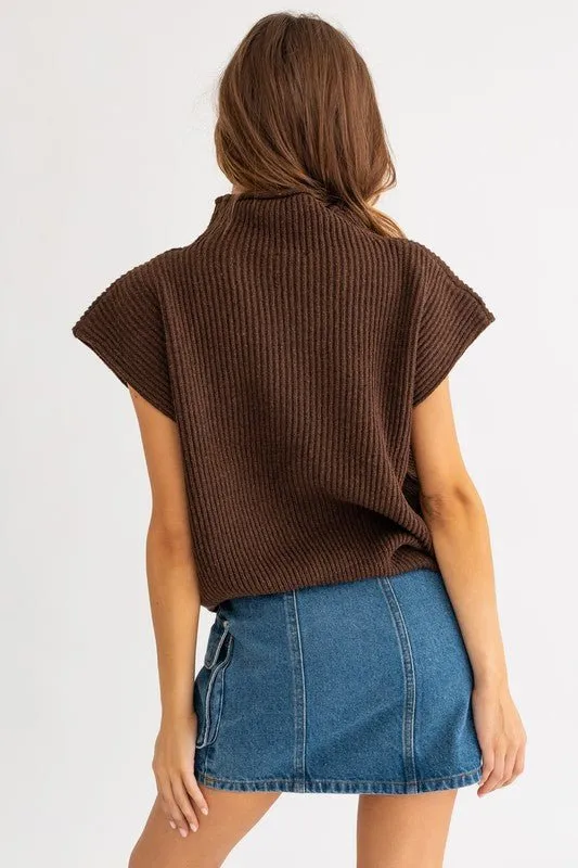 Turtleneck Power Shoulder Sweater Vest