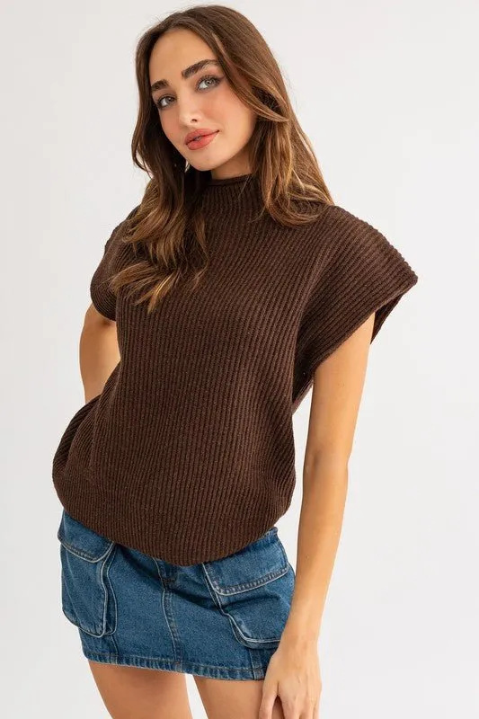 Turtleneck Power Shoulder Sweater Vest