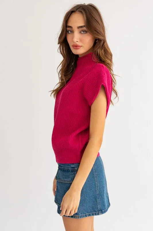 Turtleneck Power Shoulder Sweater Vest