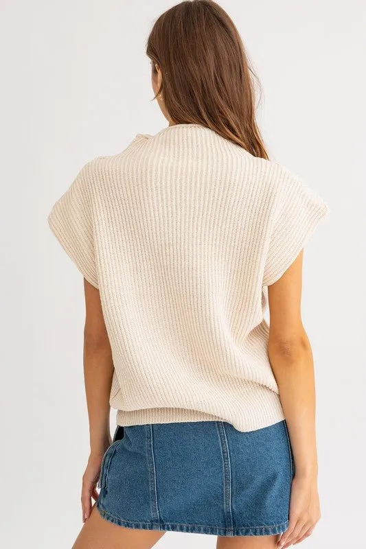 Turtleneck Power Shoulder Sweater Vest