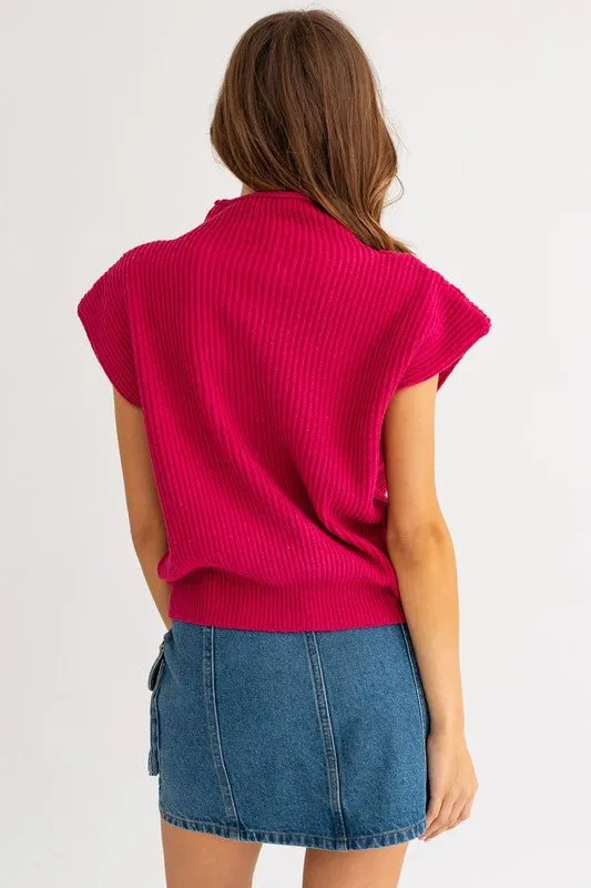 Turtleneck Power Shoulder Sweater Vest