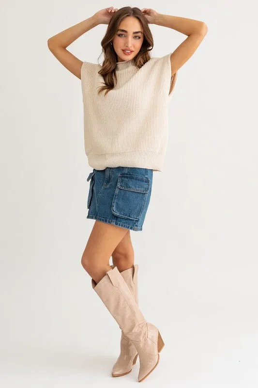 Turtleneck Power Shoulder Sweater Vest