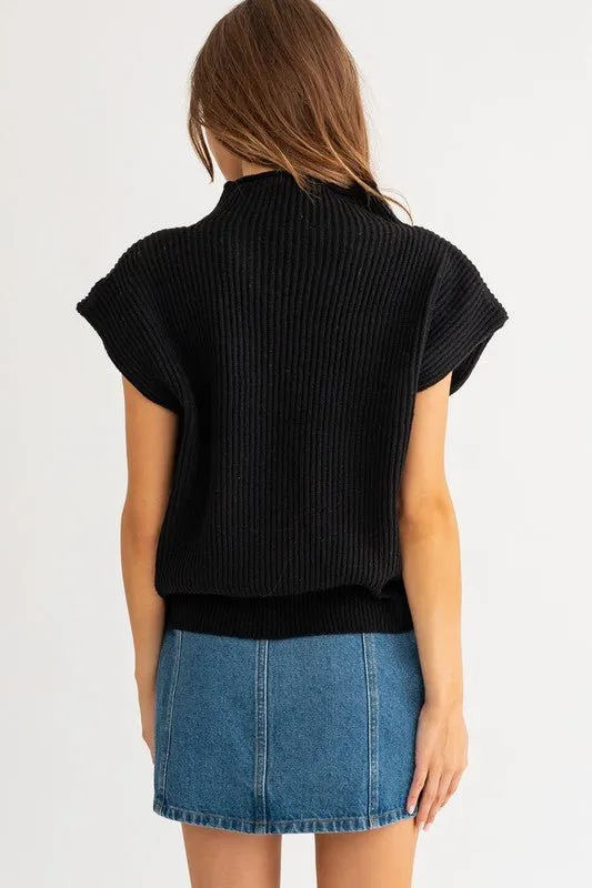 Turtleneck Power Shoulder Sweater Vest