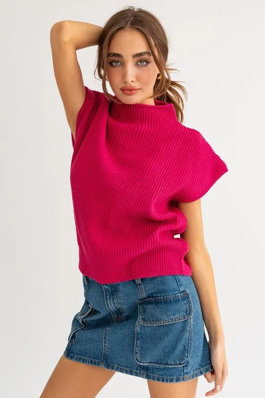 Turtleneck Power Shoulder Sweater Vest