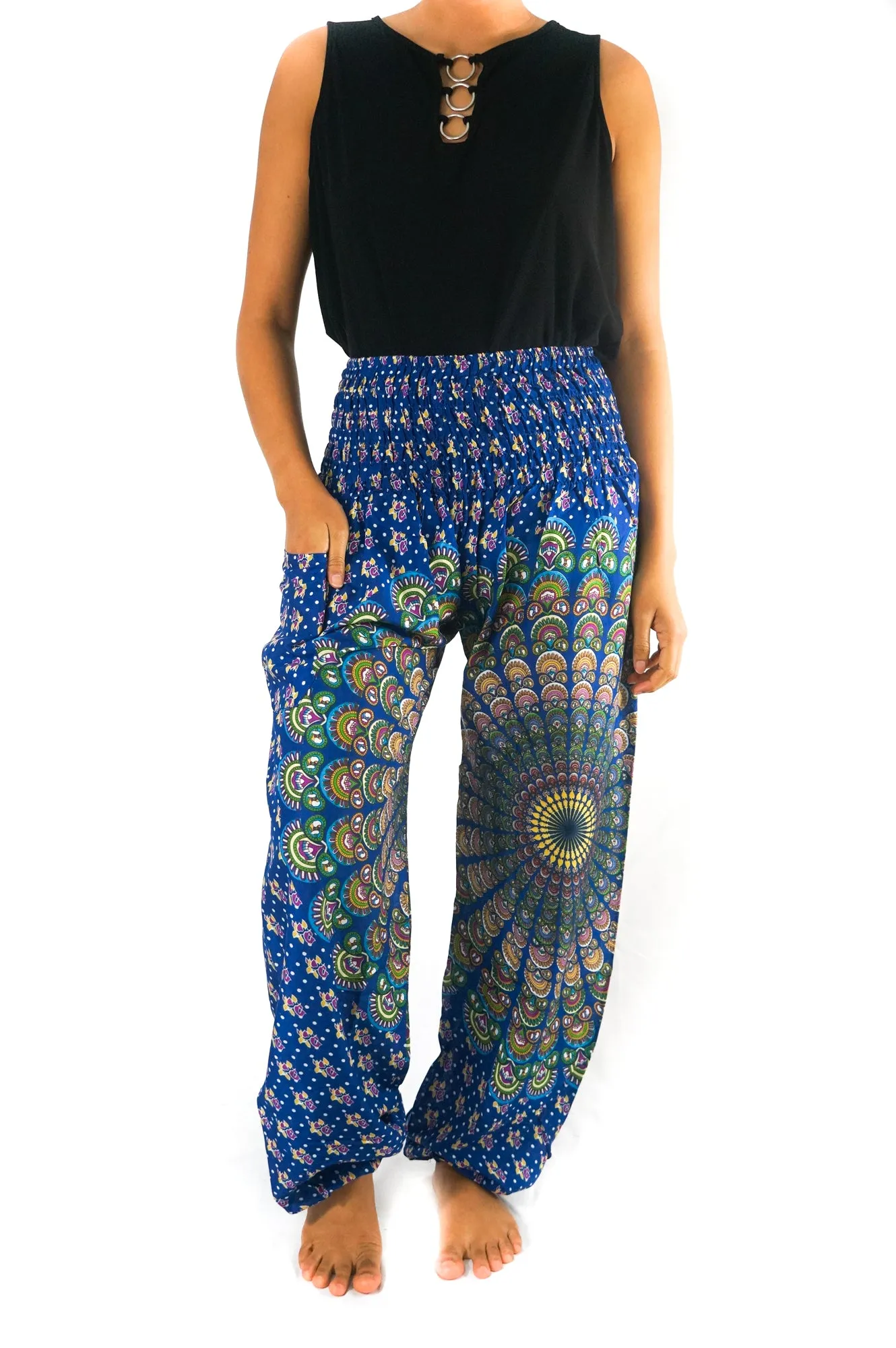 Unisex Bohemian Chakra Harem Pants- Blue Multi