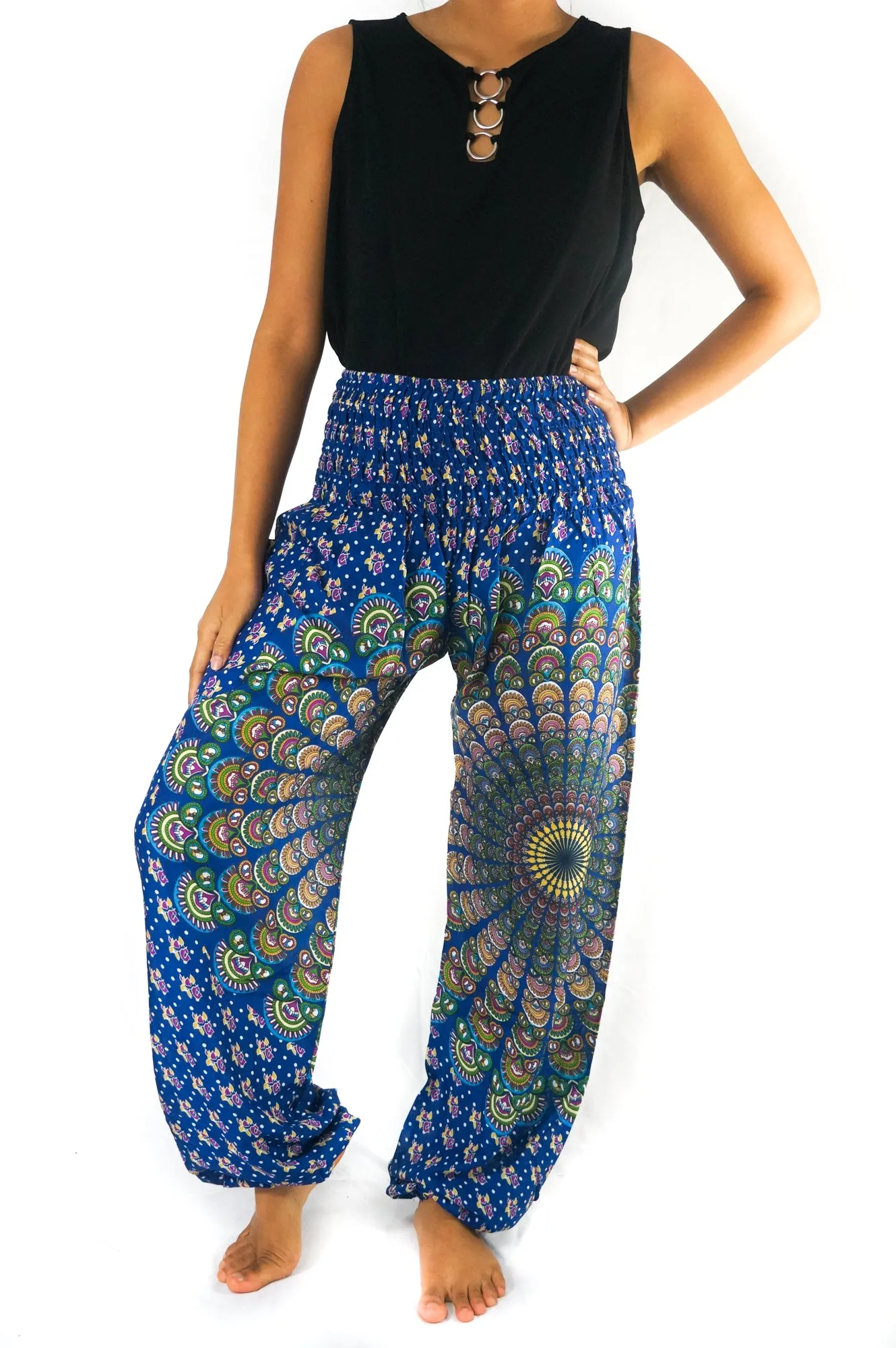 Unisex Bohemian Chakra Harem Pants- Blue Multi