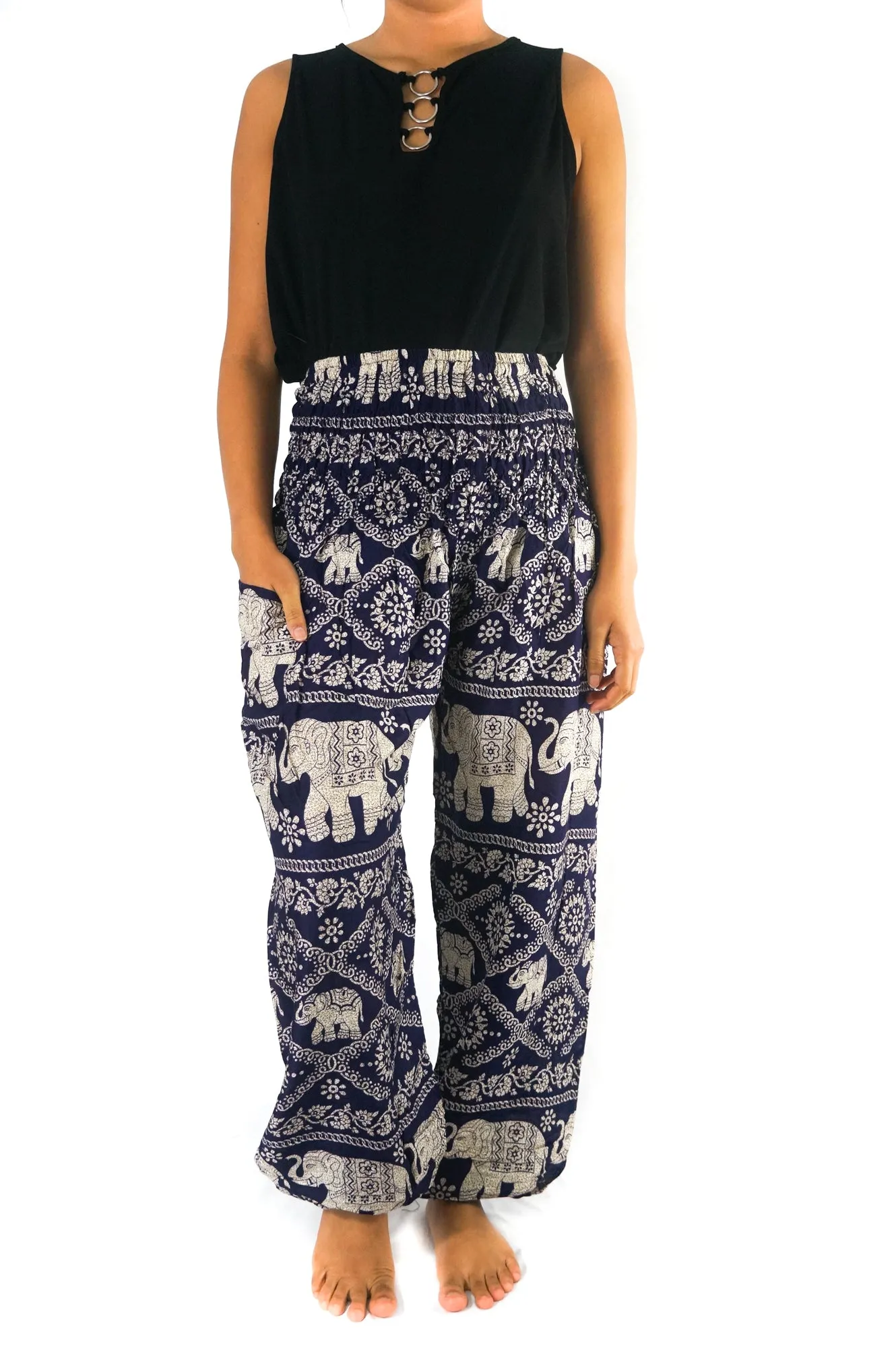 Unisex Bohemian Elephant Lattice Print Harem Pants- Purple