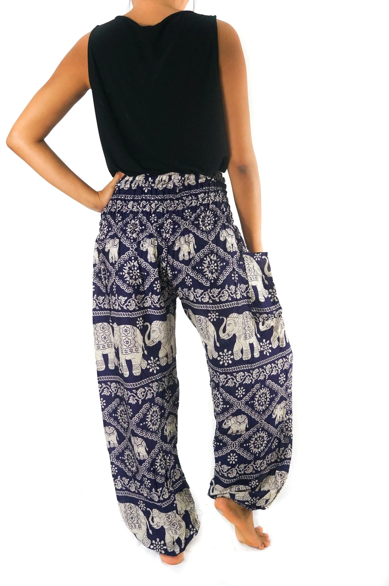 Unisex Bohemian Elephant Lattice Print Harem Pants- Purple