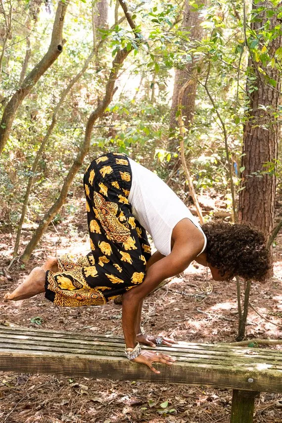 Unisex Bohemian Elephant Print Motif Harem Pants- Black/Yellow