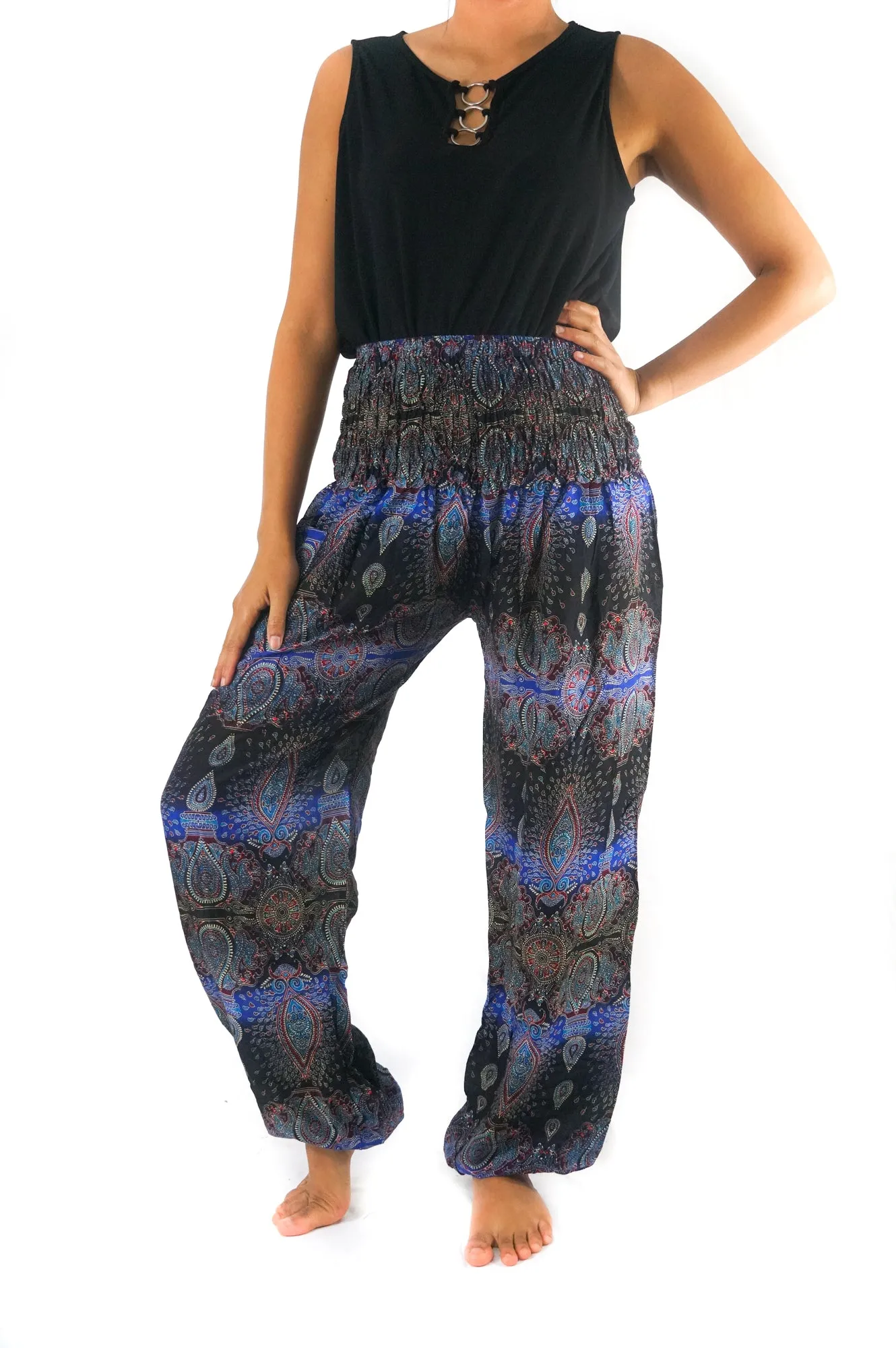 Unisex Bohemian Paisley Harem Pants- Blue/Black