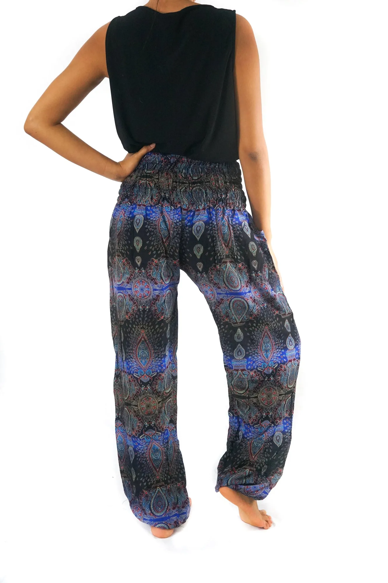 Unisex Bohemian Paisley Harem Pants- Blue/Black