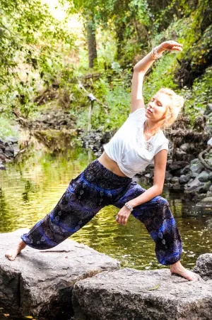 Unisex Bohemian Paisley Harem Pants- Blue/Black