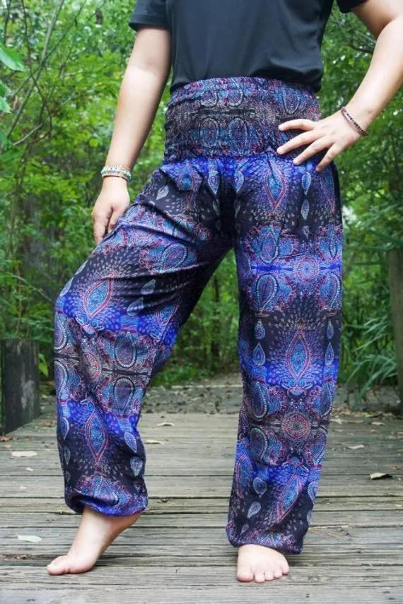 Unisex Bohemian Paisley Harem Pants- Blue/Black