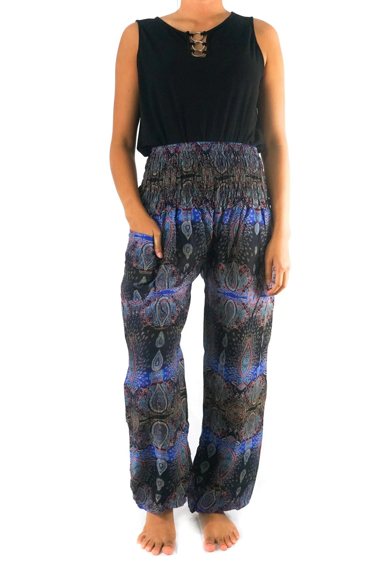 Unisex Bohemian Paisley Harem Pants- Blue/Black