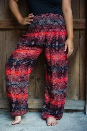 Unisex Bohemian Paisley Harem Pants- Red/Black