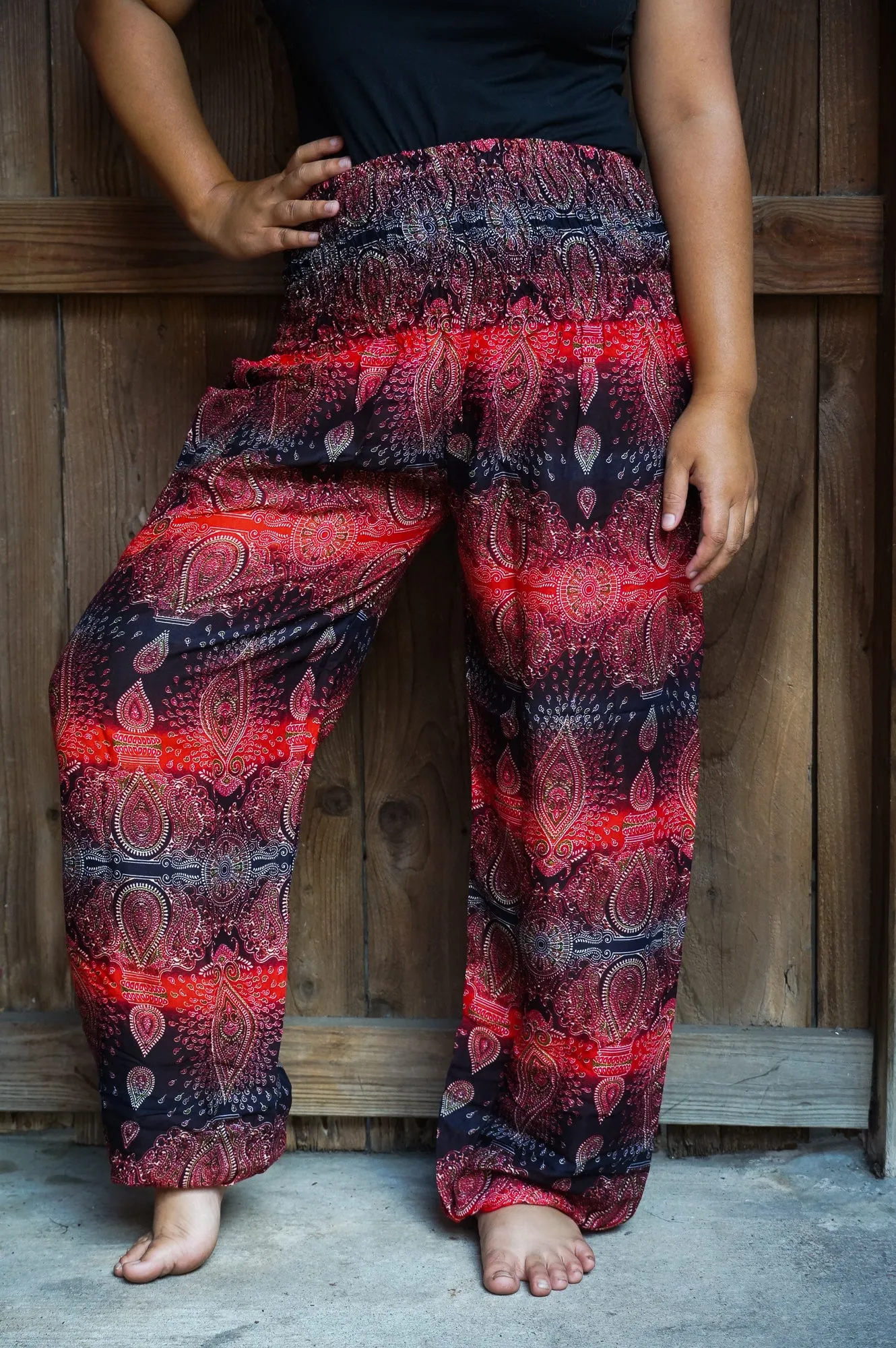Unisex Bohemian Paisley Harem Pants- Red/Black