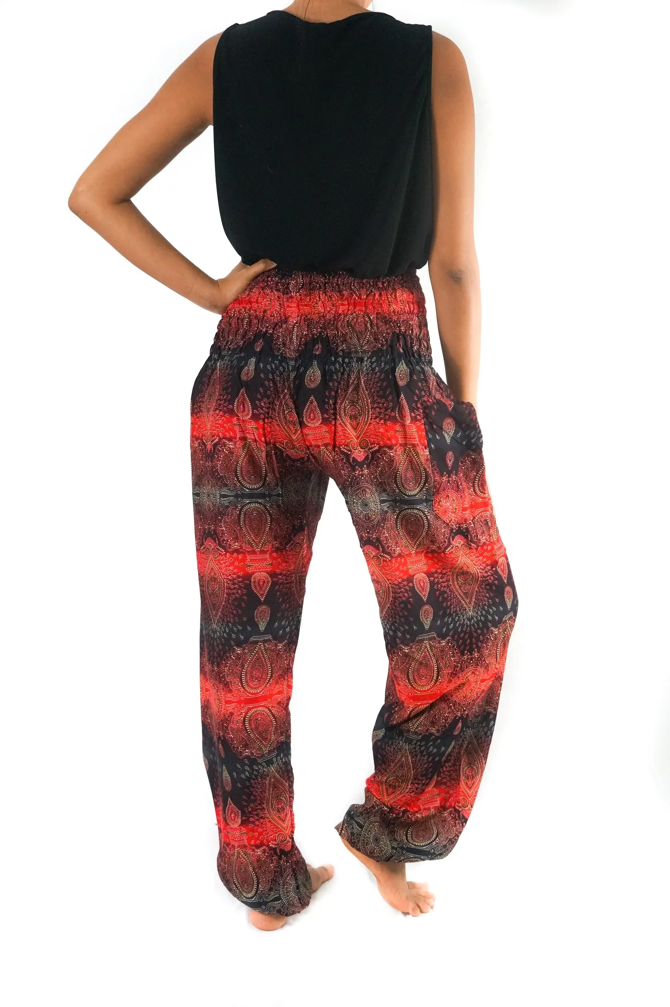 Unisex Bohemian Paisley Harem Pants- Red/Black