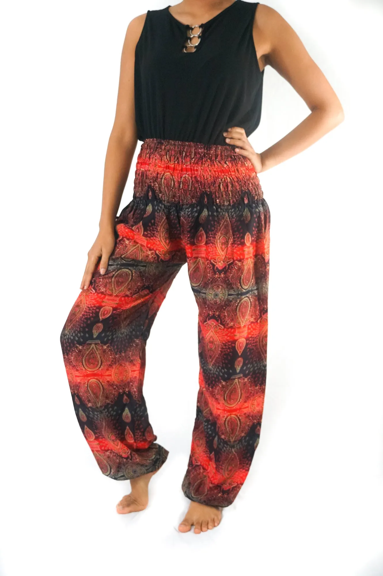 Unisex Bohemian Paisley Harem Pants- Red/Black
