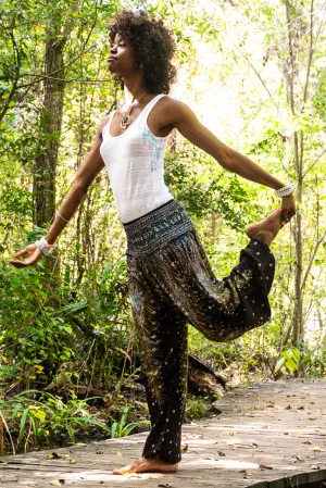 Unisex Bohemian Peacock Feather Harem Pants- Brown