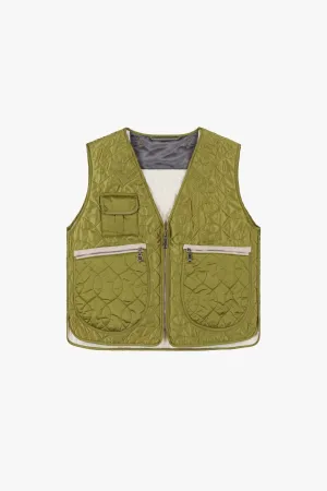 Utility Quilt Vest - Chartreuse / Ivory